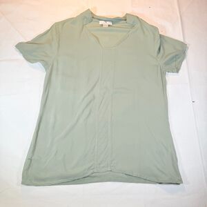 Peter Hahn Womens Sage Green V-Neck Short Sleeve Blouse Top Viscose Size US 10
